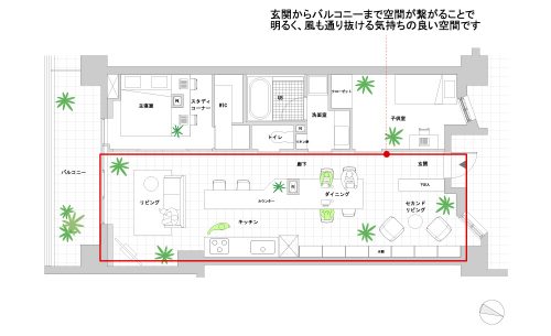 提案3「玄関からバルコニーまでをひとつづきにしたプラン」