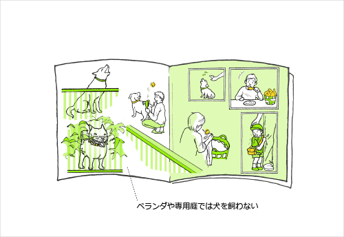 「管理細則」ベランダや専用庭では犬を飼わない