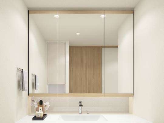 洗面台 三面鏡 框付き