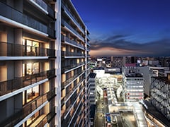 外観完成予想CG（駅を望む夜景眺望合成）