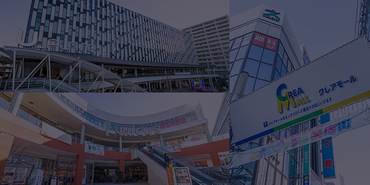 U_PLACE（約60m／徒歩1分）・ウニクス川越（約210m／徒歩3分）・クレアモール（約430m／徒歩6分）