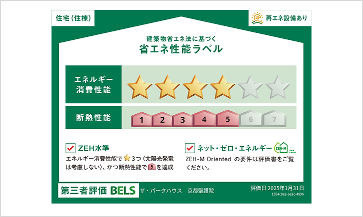 ※掲載の「省エネ性能ラベル」は、住棟全体の性能を示すものであり、各住戸の性能を示すものではありません。※メニュープラン・各種セレクトや設計変更により、評価結果が異なり、基準を満たさなくなる場合があります。（他住戸の変更も含む）