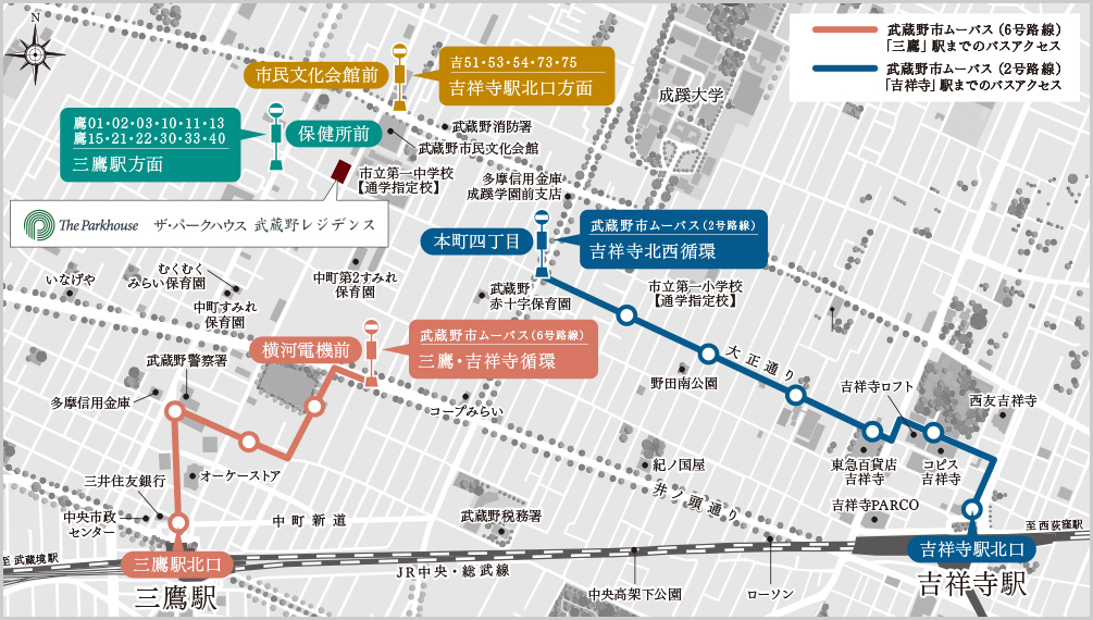 「三鷹」駅「吉祥寺」駅バスアクセス