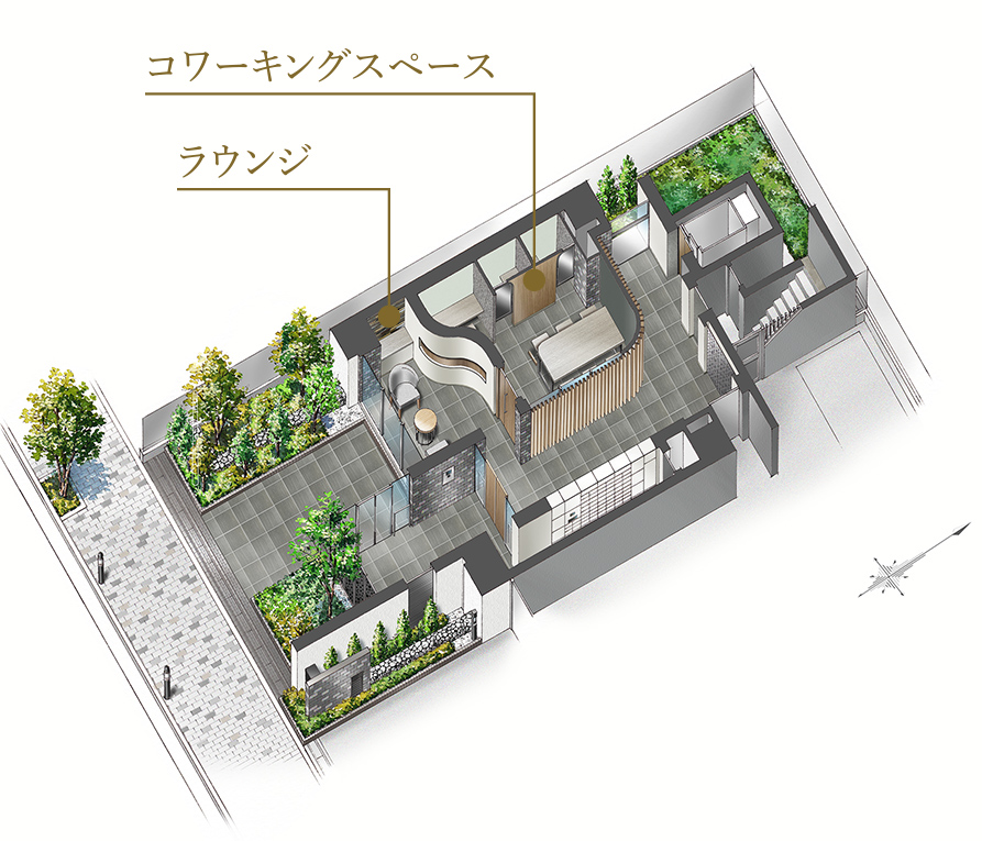 ラウンジ・コワーキングスペース完成予想イラスト