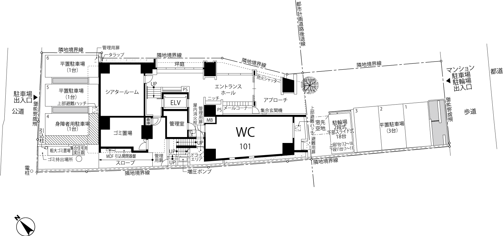 ザ・パークハビオ 市ヶ谷ウエスト 1階平面図