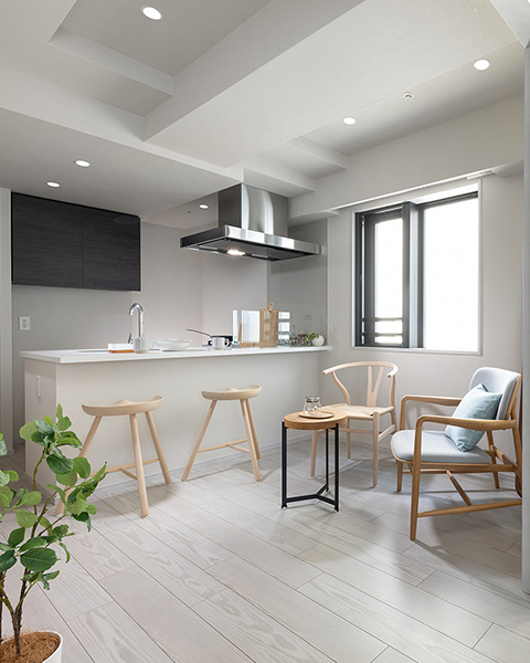 フィオレストーン天板を採用したオープンキッチン