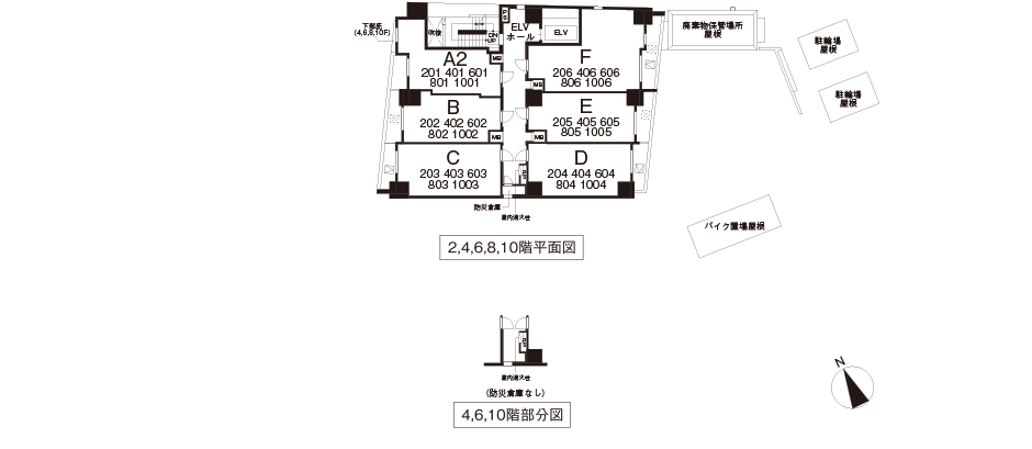 2,4,6,8,10階平面図
